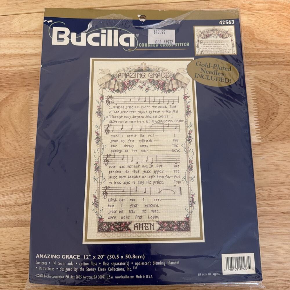 Bucilla Counted Cross Stitch Kit AMAZING GRACE 12x20 Gold Needle Vtg 42563 New